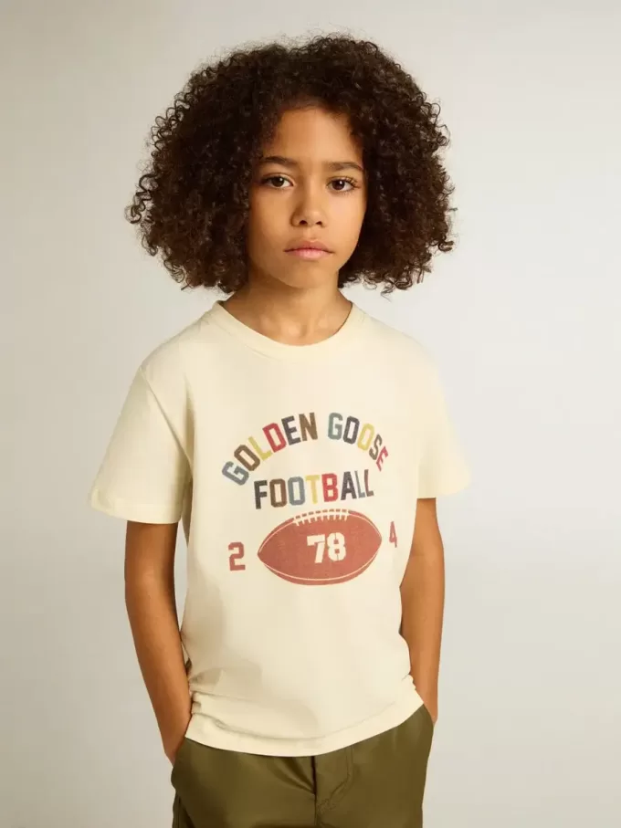 T-shirt voor jongens in versleten wit met veelkleurige letters