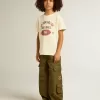 T-shirt voor jongens in versleten wit met veelkleurige letters