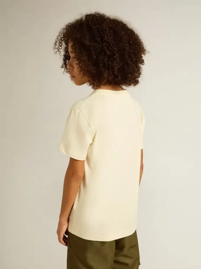 T-shirt voor jongens in versleten wit met veelkleurige letters
