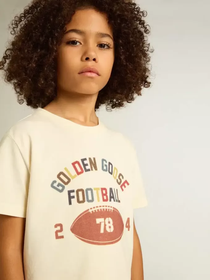 T-shirt voor jongens in versleten wit met veelkleurige letters
