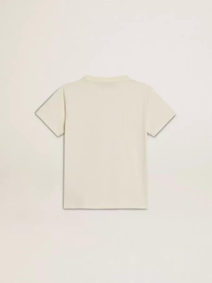 T-shirt voor jongens in versleten wit met veelkleurige letters