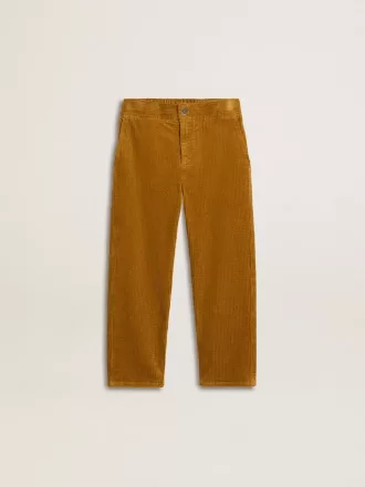 Tabakskleurige chino broek voor jongens met borduursel