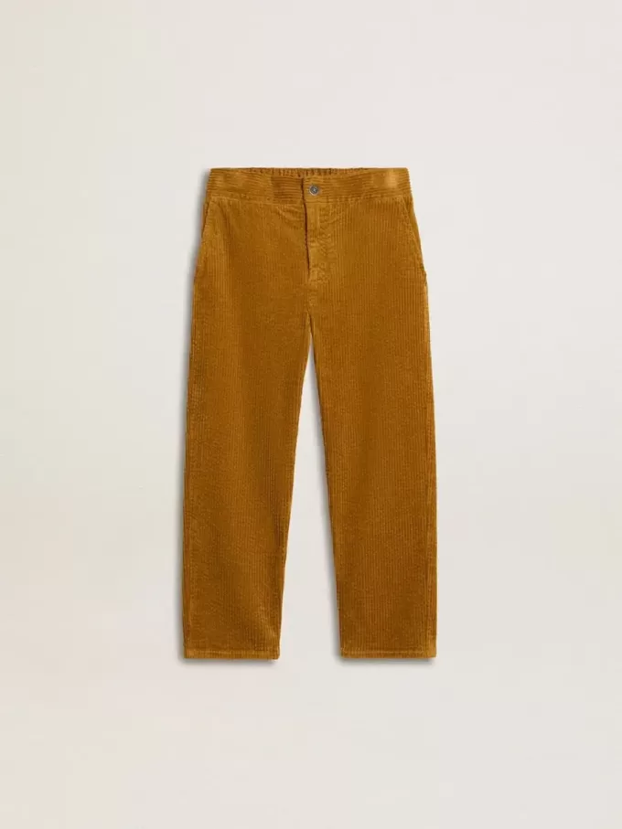Tabakskleurige chino broek voor jongens met borduursel