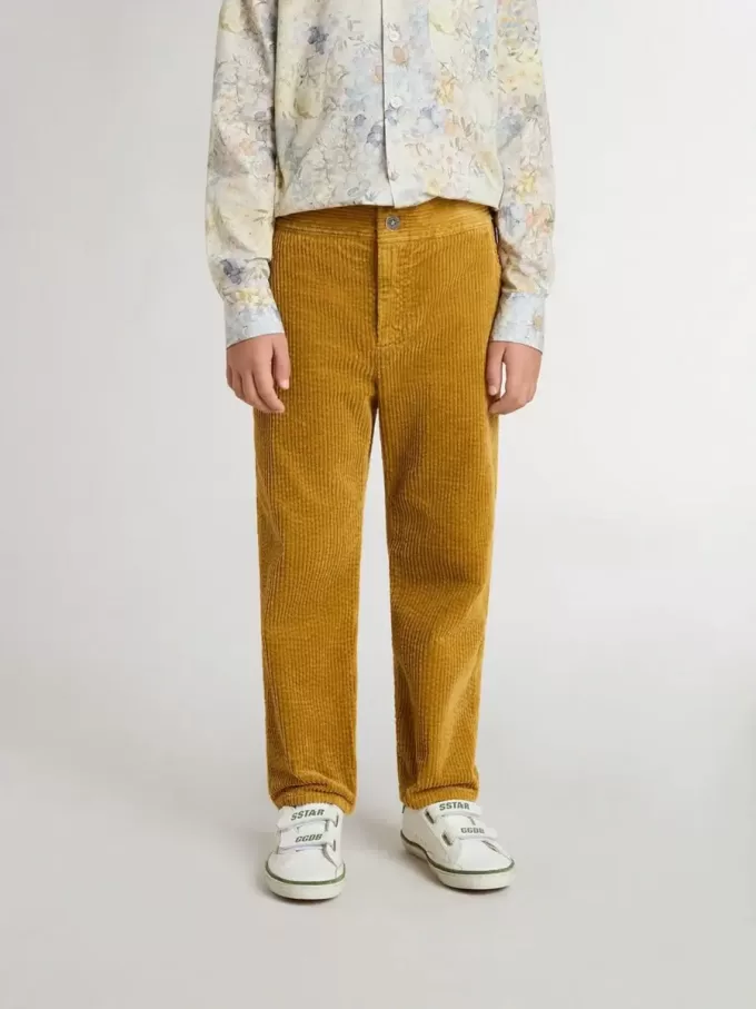 Tabakskleurige chino broek voor jongens met borduursel