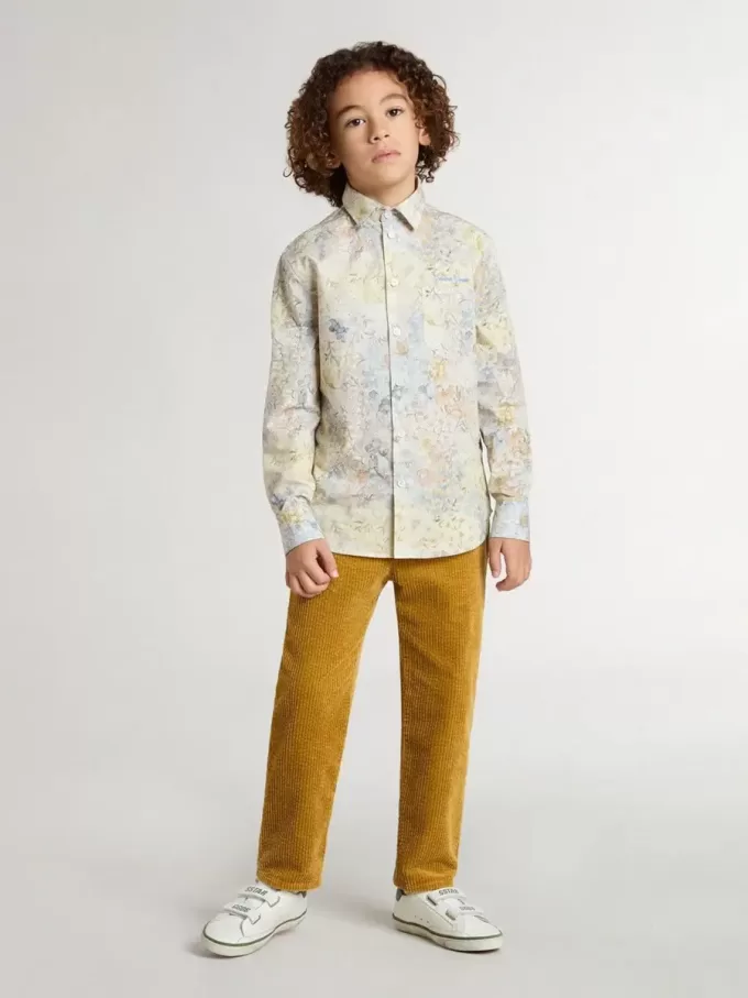 Tabakskleurige chino broek voor jongens met borduursel