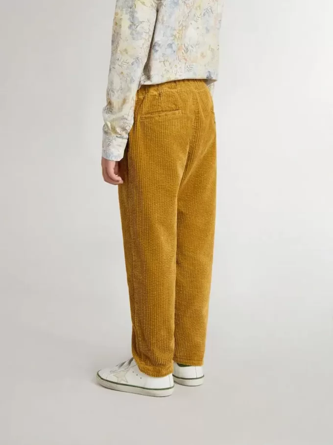 Tabakskleurige chino broek voor jongens met borduursel