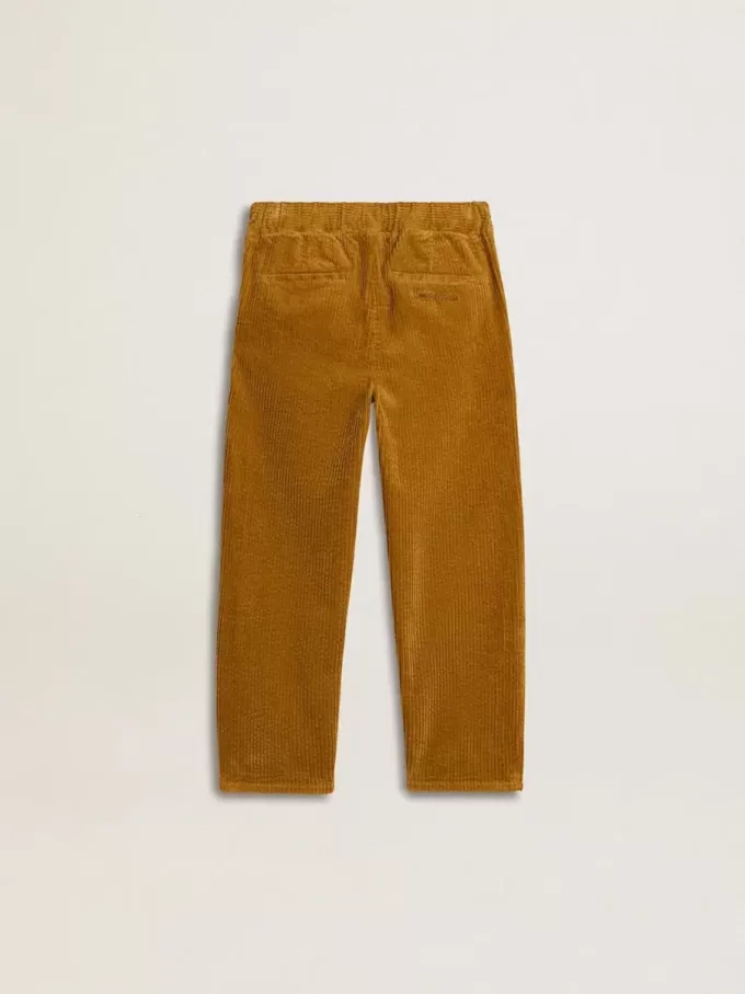 Tabakskleurige chino broek voor jongens met borduursel