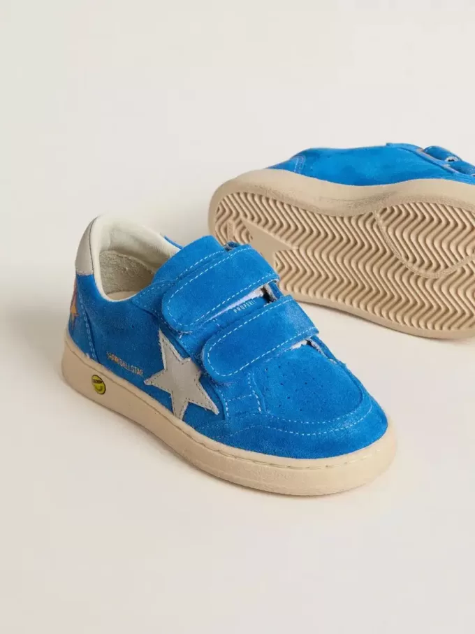 Teen Ball Star in lichtblauw suède met grijze nubuck ster en hielstuk