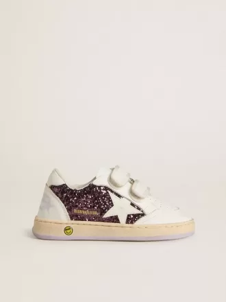 Teen Ball Star in paars glitter met witte leren ster en hielstuk