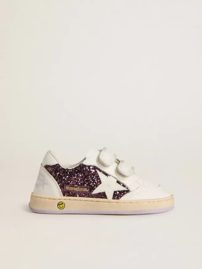Teen Ball Star in paars glitter met witte leren ster en hielstuk