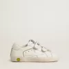Teen Old School in wit leer met gouden details