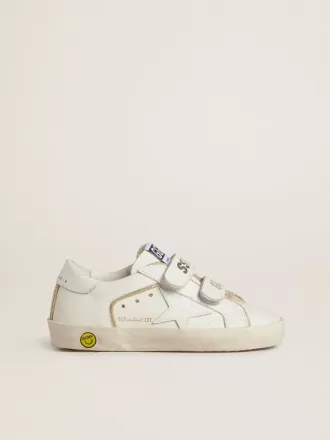 Teen Old School in wit leer met gouden details