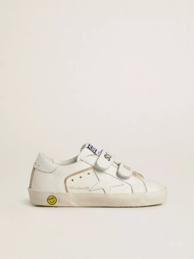 Teen Old School in wit leer met gouden details