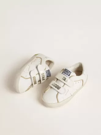 Teen Old School in wit leer met gouden details
