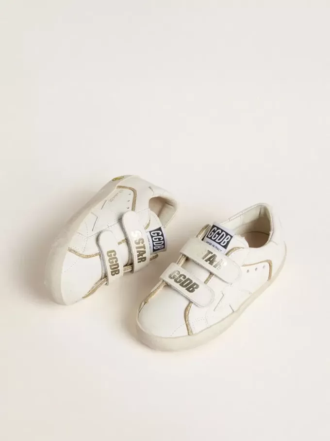 Teen Old School in wit leer met gouden details