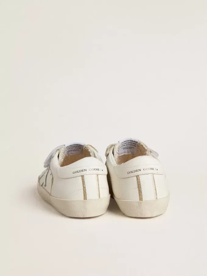 Teen Old School in wit leer met gouden details