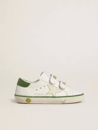 Teen Old School in wit leer met groene nappa hiellip en groene inzet.
