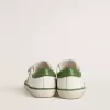Teen Old School in wit leer met groene nappa hiellip en groene inzet.