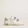 Teen Old School in wit leer met zilveren Swarovski-kristallen hielstuk en bandjes
