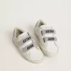 Teen Old School in wit leer met zilveren Swarovski-kristallen hielstuk en bandjes