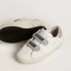 Teen Old School in wit leer met zilveren Swarovski-kristallen hielstuk en bandjes