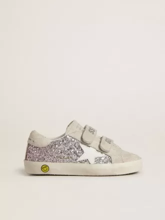 Teen Old School in zilver en roze glitter met witte leren ster