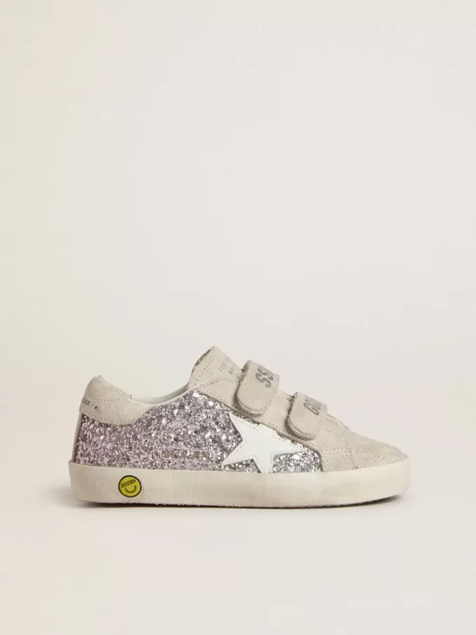 Teen Old School in zilver en roze glitter met witte leren ster