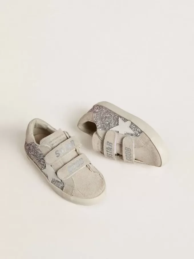 Teen Old School in zilver en roze glitter met witte leren ster