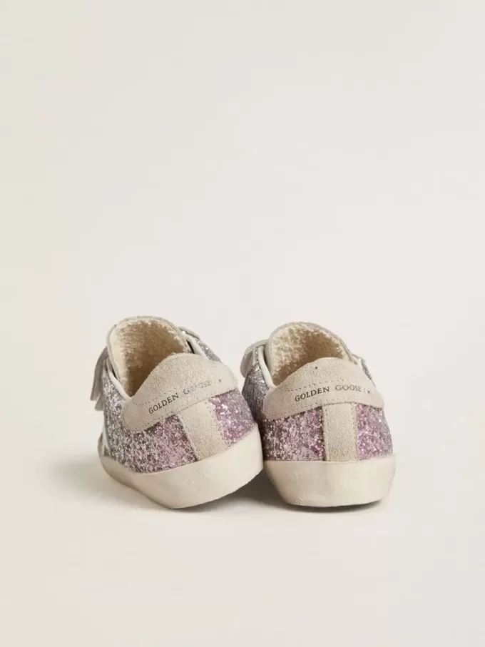 Teen Old School in zilver en roze glitter met witte leren ster