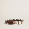 Trinidad dunne riem van donkerbruin leer met zilveren studs