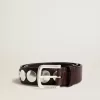Trinidad-riem van donkerbruin leer met zilveren maxi-studs