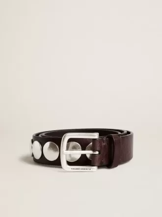 Trinidad-riem van donkerbruin leer met zilveren maxi-studs