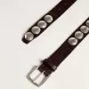 Trinidad-riem van donkerbruin leer met zilveren maxi-studs