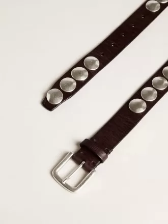 Trinidad-riem van donkerbruin leer met zilveren maxi-studs
