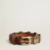 Trinidad-riem van verouderd bruin leer met gouden maxi-studs