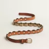 Trinidad-riem van verouderd bruin leer met gouden maxi-studs