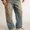 True-Star voor heren in wit nappaleer met gouden folie-ster en beige suède hielstuk.