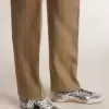 True-Star voor heren in zilveren pailletten met zwarte ster en beige leren hielstuk