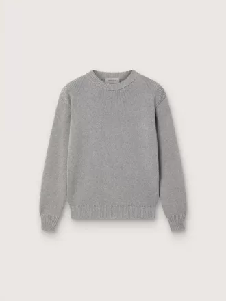 Unisex Golden-trui voor kinderen in geribbeld grijs gemêleerd met logo op de achterkant