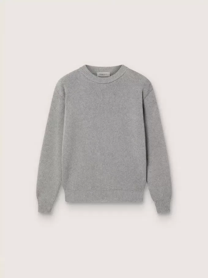 Unisex Golden-trui voor kinderen in geribbeld grijs gemêleerd met logo op de achterkant