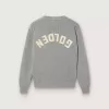 Unisex Golden-trui voor kinderen in geribbeld grijs gemêleerd met logo op de achterkant