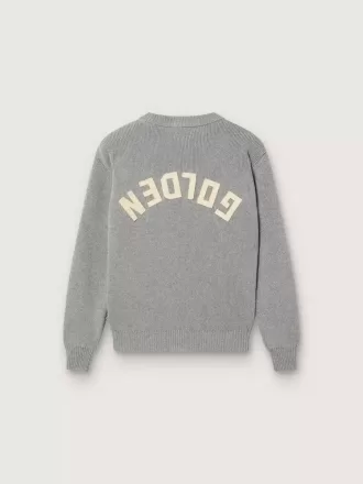 Unisex Golden-trui voor kinderen in geribbeld grijs gemêleerd met logo op de achterkant