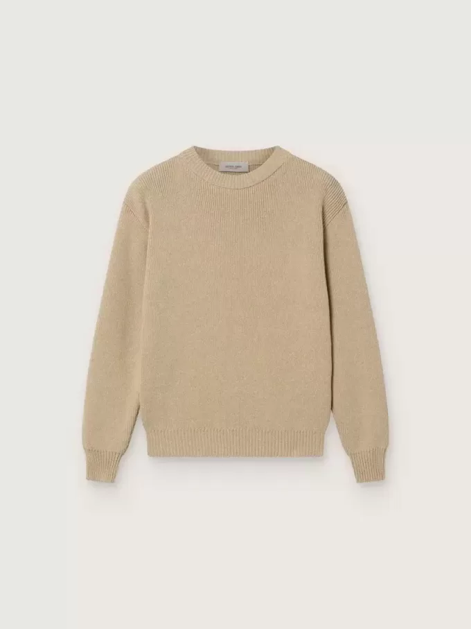 Unisex goudbeige geribbelde trui voor kinderen met logo op de achterkant