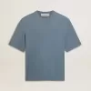 Unisex katoenen T-shirt in babyblauw met omgekeerde print op de achterkant