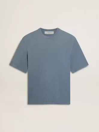 Unisex katoenen T-shirt in babyblauw met omgekeerde print op de achterkant