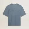 Unisex katoenen T-shirt in babyblauw met omgekeerde print op de achterkant