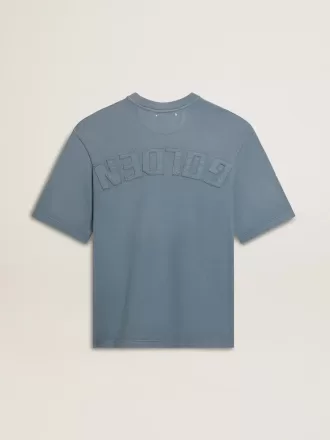 Unisex katoenen T-shirt in babyblauw met omgekeerde print op de achterkant