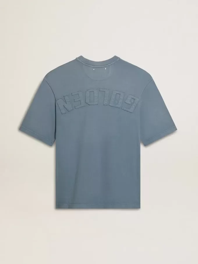 Unisex katoenen T-shirt in babyblauw met omgekeerde print op de achterkant