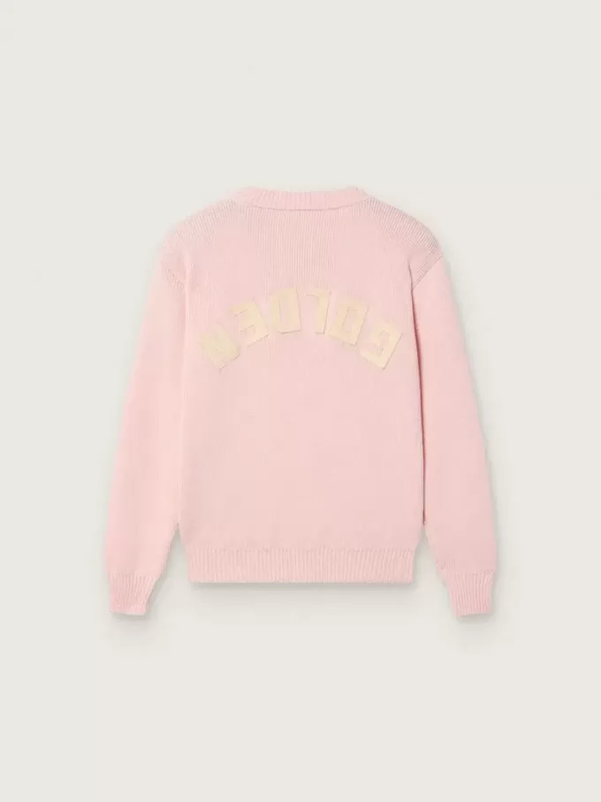 Unisex roze geribbelde Golden-trui voor kinderen met Golden-logo op de achterkant