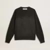 Unisex sweatshirt van versleten zwart katoen met geborduurd logo